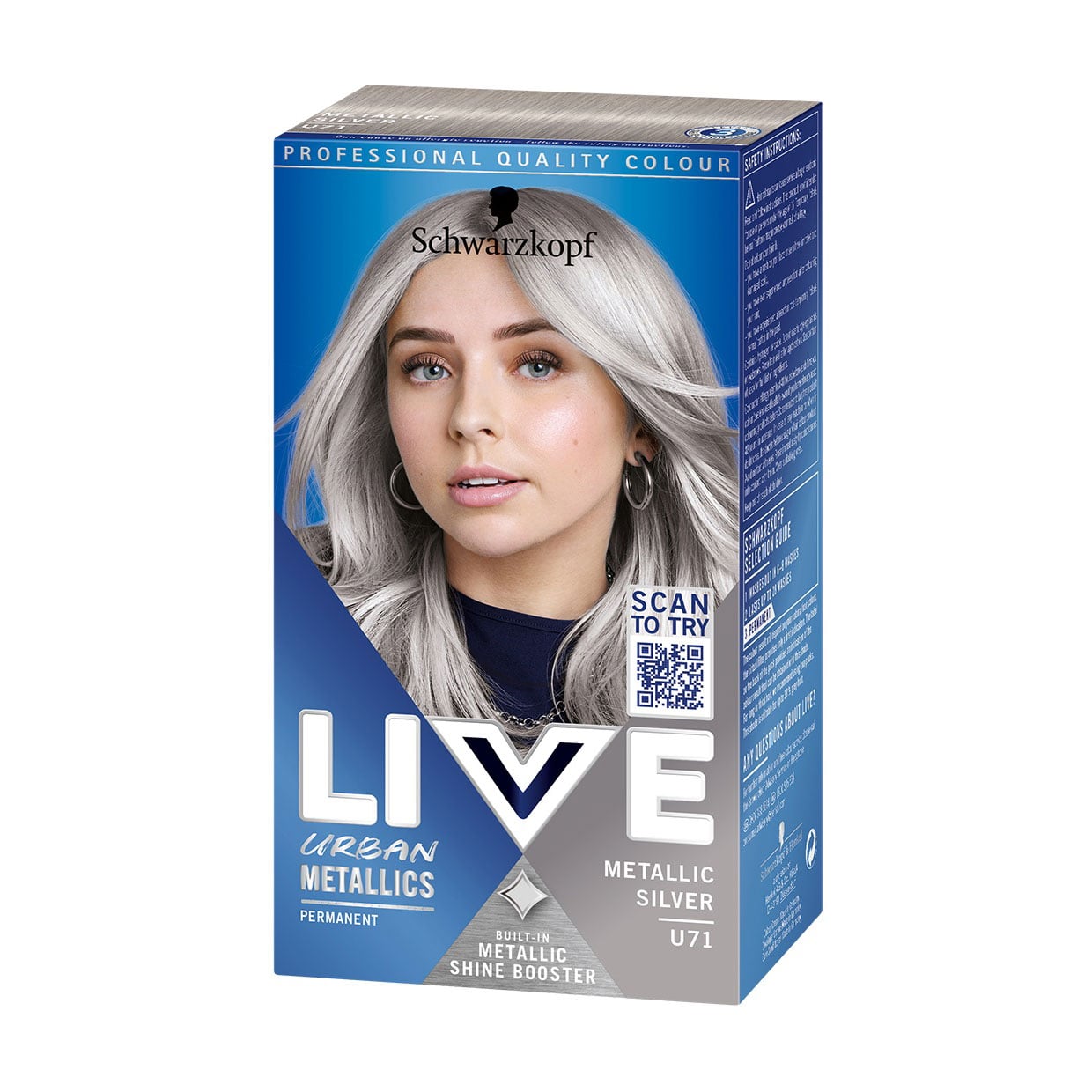 Стійка крем-фарба для волосся Schwarzkopf LIVE Urban Metallics, U71 Metallic Silver, 142.5 мл